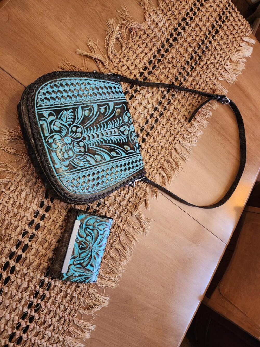 Patricia Nash Hand-tooled Saddle Bag and matching Wallet
